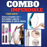 Combo Belleza 3 en 1 | Cepillo Secador 5 en 1 + Depiladora Flawless + Depiladora de Cristal Mágica